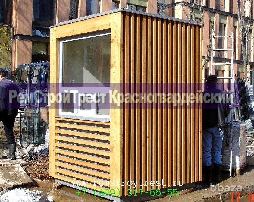 Пост охраны размеры 1,6х1,6х2,5м стиль «Эко», снаружи бруски лиственницы Москва - изображение 4