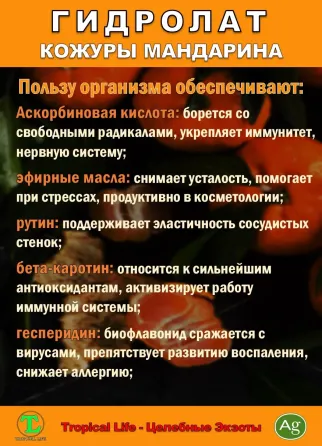 Гидролат кожуры мандарина. ProGynuru. С наносеребром. Сочи