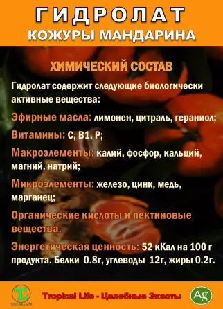Гидролат кожуры мандарина. ProGynuru. С наносеребром. Сочи
