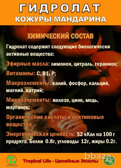 Гидролат кожуры мандарина. ProGynuru. С наносеребром. Сочи - изображение 4