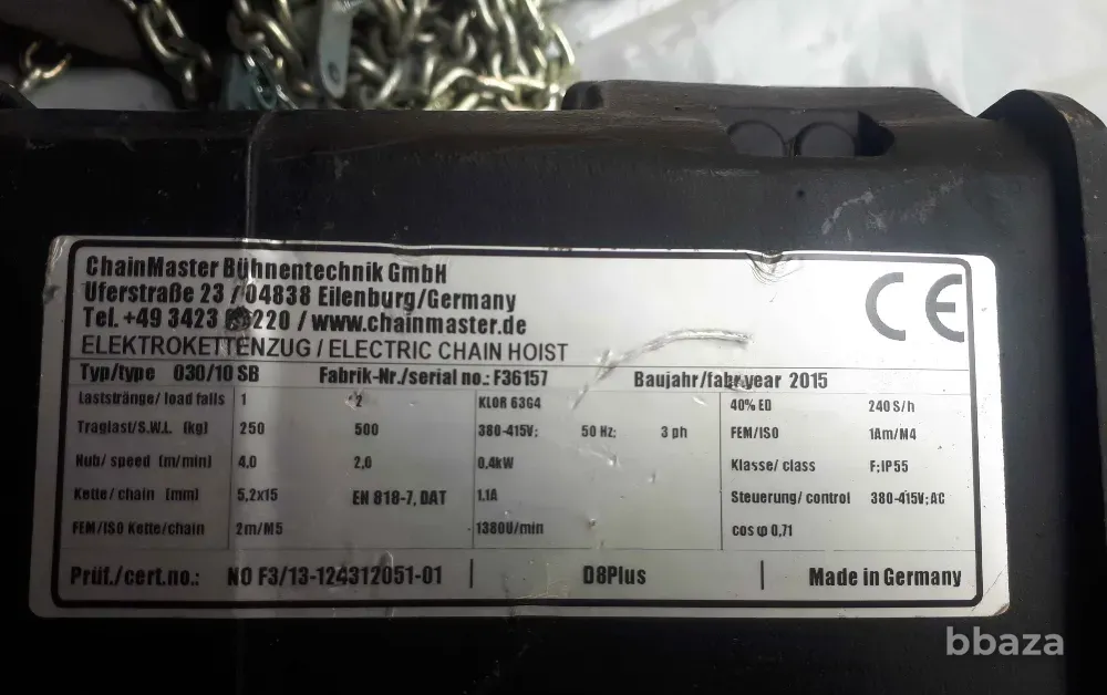 Цепная лебедка электрическая Chain Master BGV-D8 Plus 250 кг - 4M/MIN Москва - изображение 3