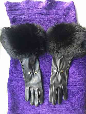 Перчатки новые versace италия кожа черные мех лиса песец двойной размер 7 7 Москва