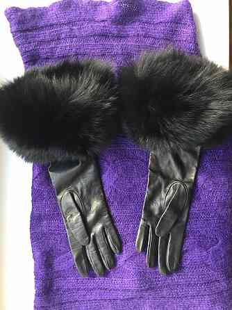 Перчатки новые versace италия кожа черные мех лиса песец двойной размер 7 7 Москва
