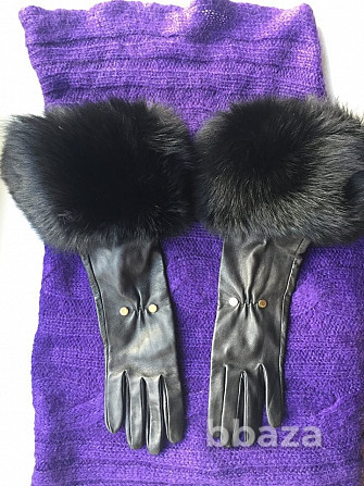 Перчатки новые versace италия кожа черные мех лиса песец двойной размер 7 7 Москва - изображение 1