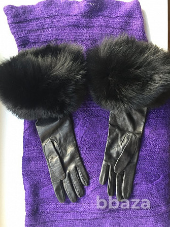 Перчатки новые versace италия кожа черные мех лиса песец двойной размер 7 7 Москва - изображение 2