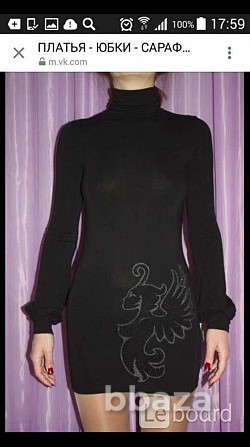Платье туника capopera италия 46 м чёрное мини шерсть стразы футляр по фигу Москва - photo 1